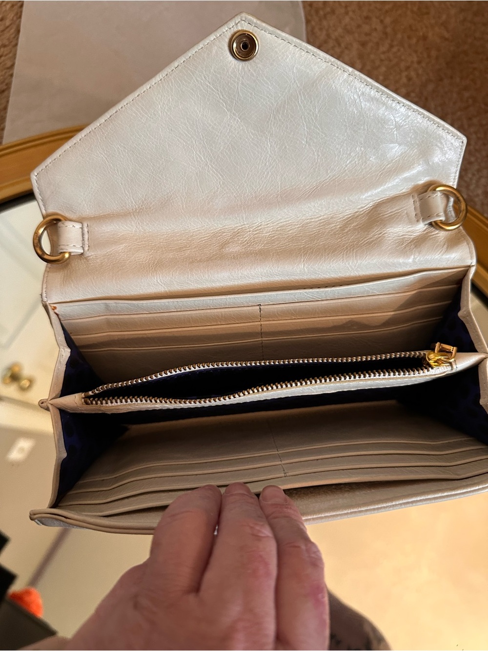 Rebecca Minkoff Studded Off White Leather Envelope Clutch with gold pyramid stud - Picture 6 of 10